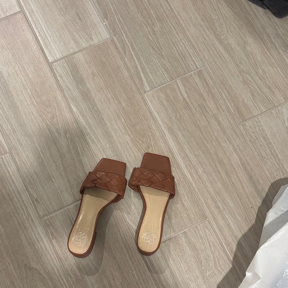 Vince Camuto Tan Woven Slide Sandals